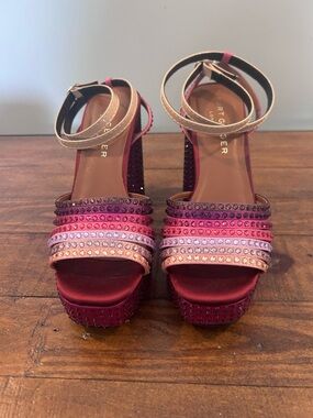 Kurt Geiger Pierra Ankle Strap Platform Sandals Features Ombre Rainbow Crystals7